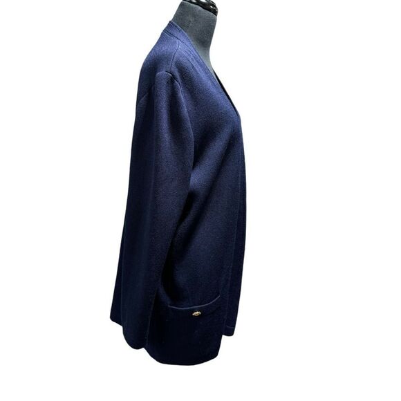 ST. JOHN Basics SANTANA KNIT JACKET CARDIGAN Open Front Long Navy SIZE LARGE - Picture 5 of 10